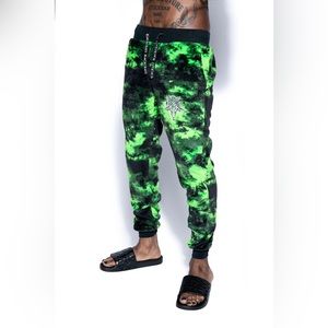 Green and Black Tie-Dye Joggers